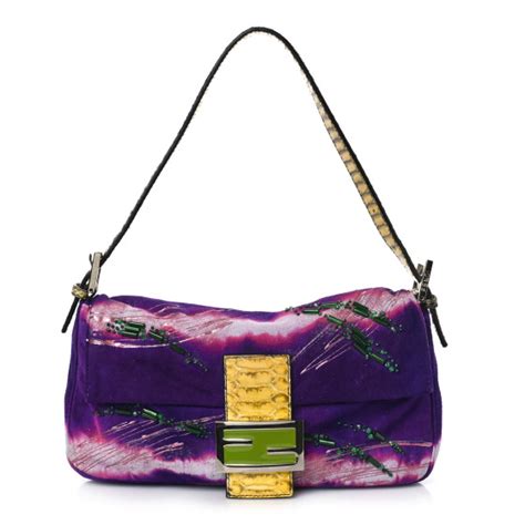 FENDI Satin Snakeskin Beaded Baguette Multicolor